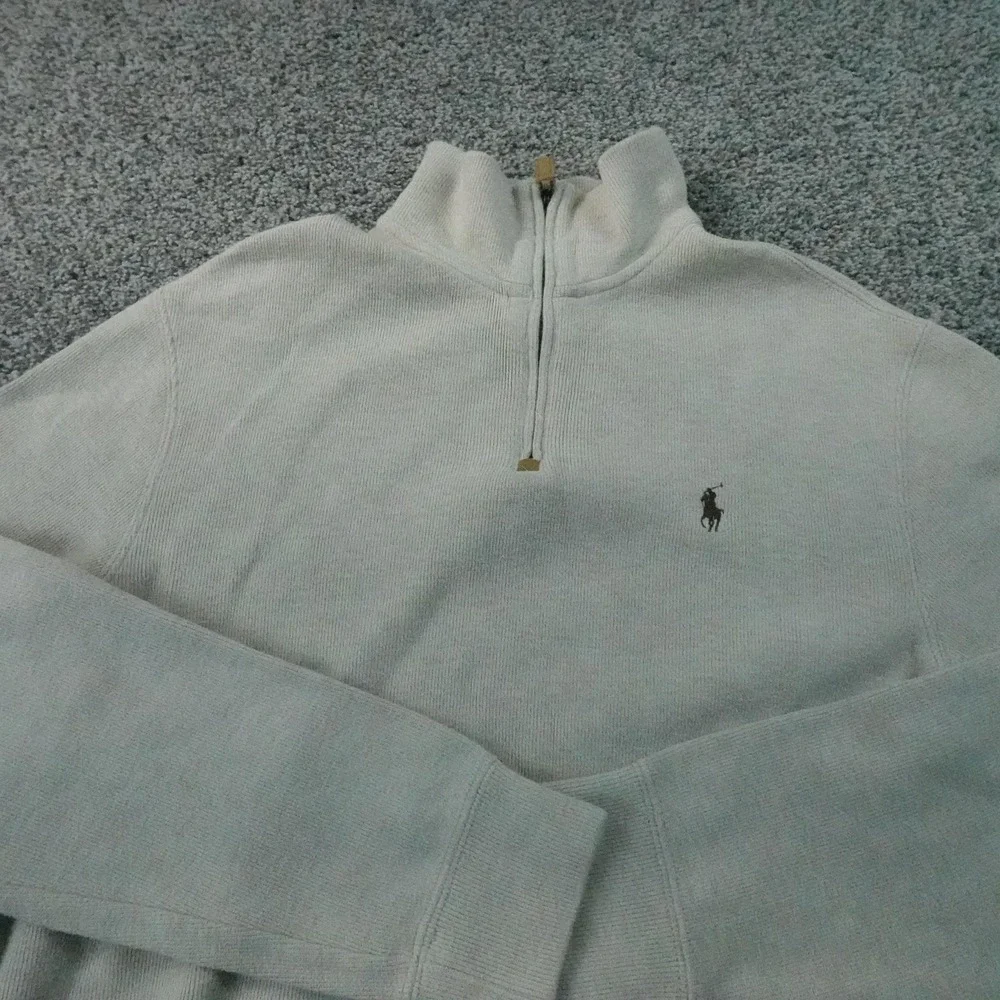 Polo Ralph Lauren Sweater Mens S Beige 1/4 Zip Mock Neck Knit Pullover Pony Logo
